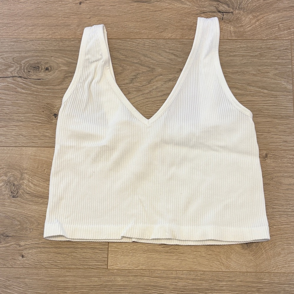 White Ribbed V-Neck Tank Top